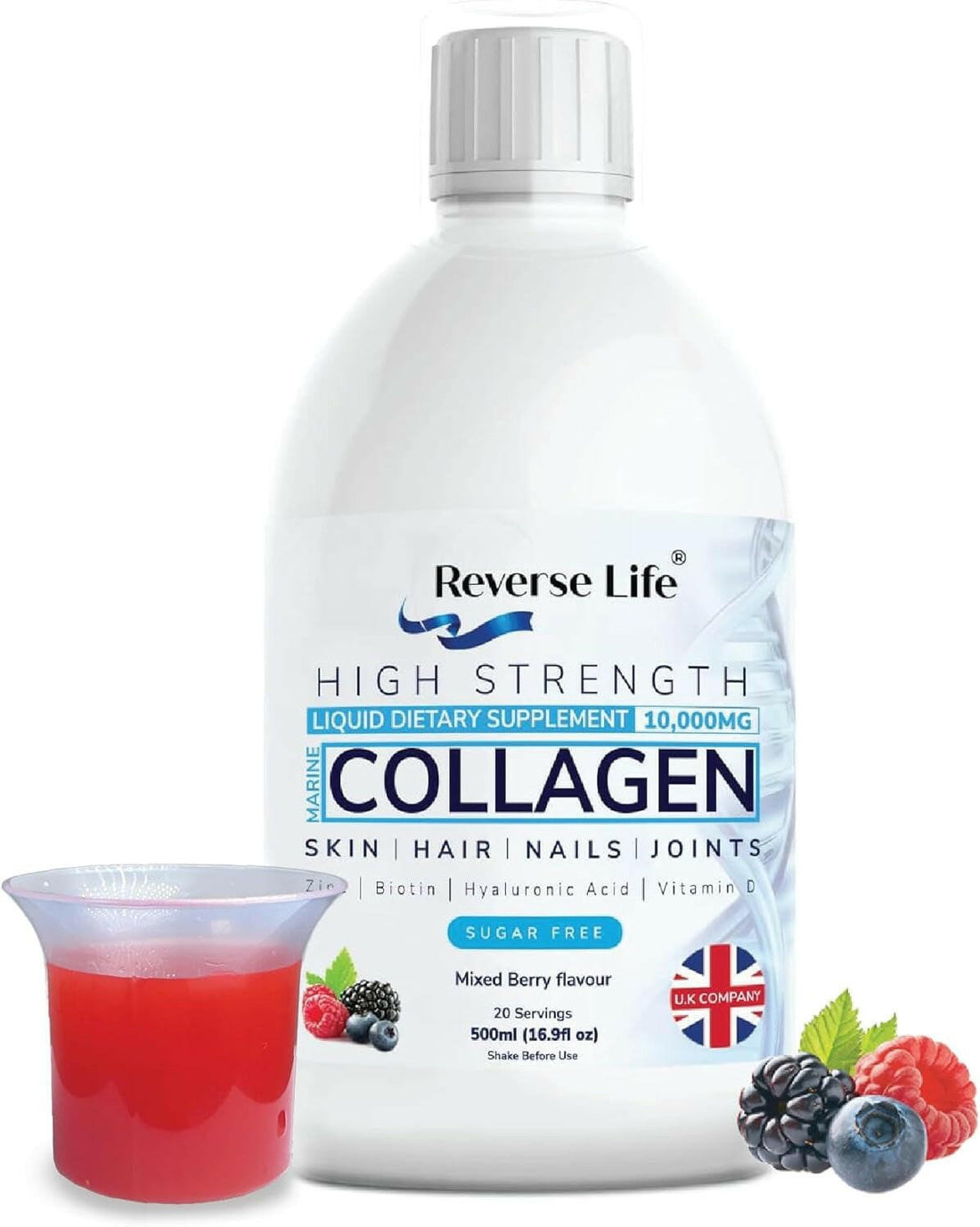 - Marine Collagen - Hydrolysed Peptide Supplement Drink Infused with Vitamin C, D, Hyaluronic Acid, and Biotin - High Strength Dietary Supplement 10000Mg - Glow Pure