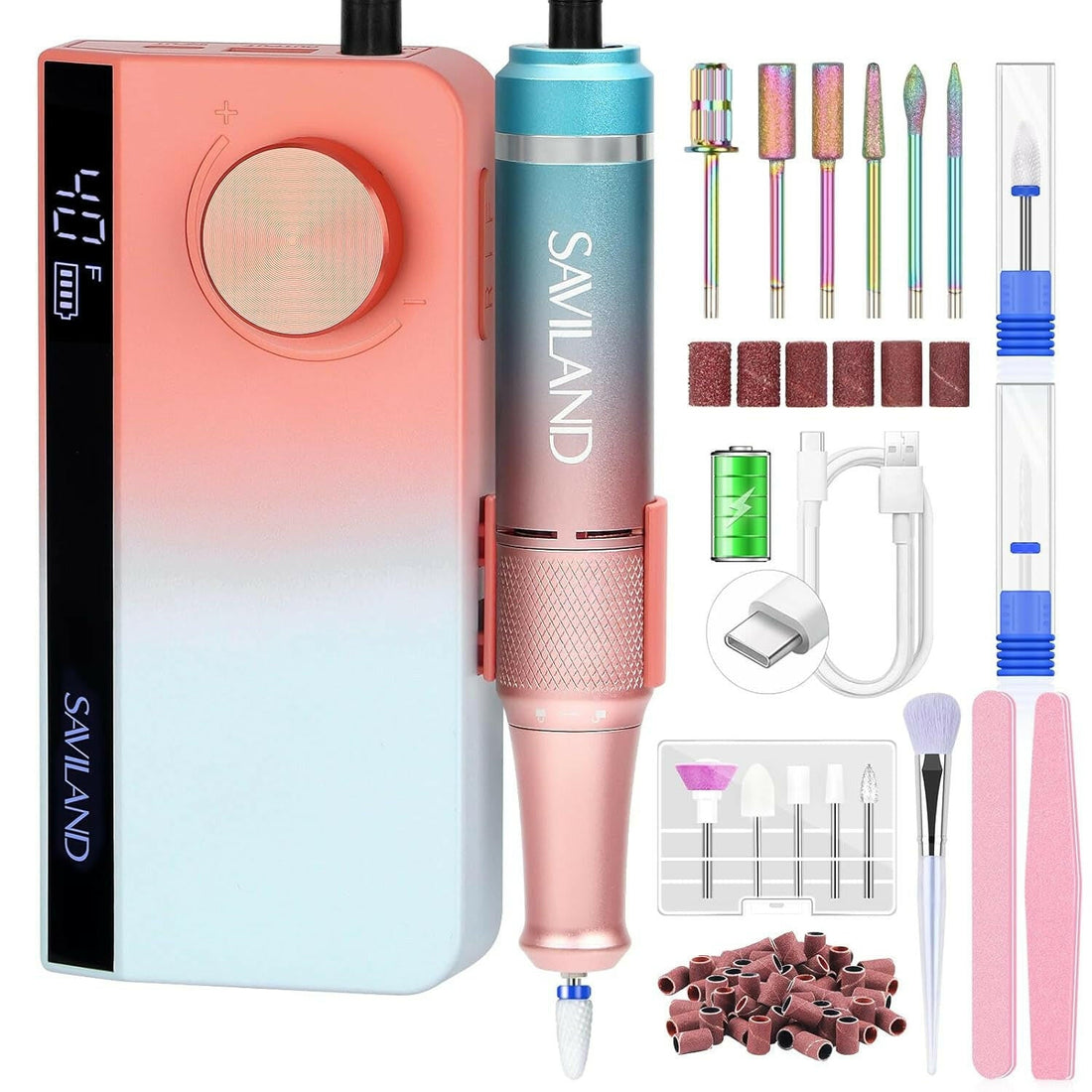 Electric Nail Drill Professional: 40000RPM Upgrad Nail Drill Kit 2024 Beautiful Gradient Sunset Color Scheme Nail Drill Machine Portable Nail File & Buffers Salon Use Manicure Pedicure - Glow Pure